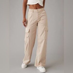 women’s ae dreamy drape stretch cargo high-waisted baggy beige size 0